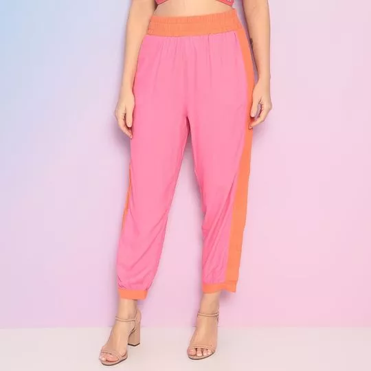 Calça Jogger Com Recortes- Laranja & Rosa- Sommer