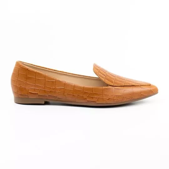 Slipper Em Couro Com Recortes- Caramelo- Morena Rosa