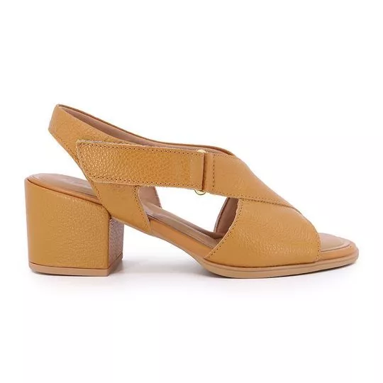 Sandália Em Couro- Caramelo- Salto: 6cm- Usaflex