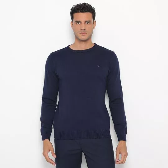 Suéter Liso Em Tricô- Azul Marinho- Yachtsman