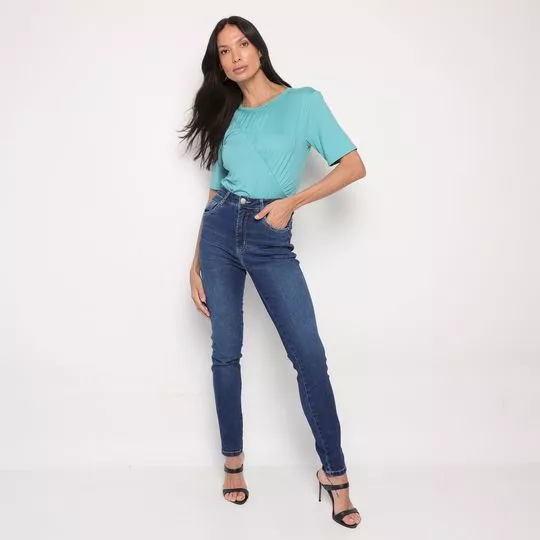 Calça Jeans Skinny Com Recortes- Azul- ZINCO