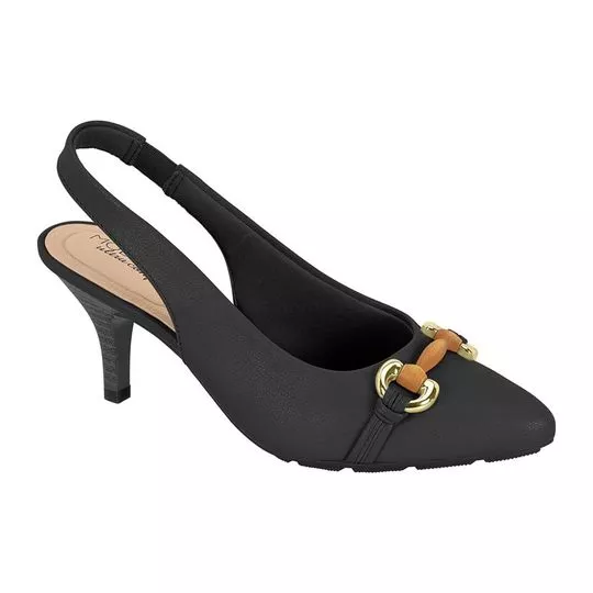 Slingback Com Aviamento- Preto- Salto: 6cm