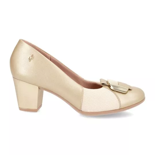 Sapato Em Couro- Dourado- Salto: 6cm