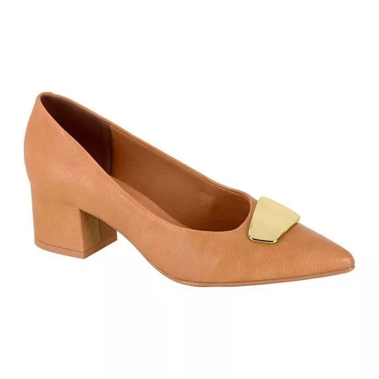 Scarpin Com Aviamento- Bege- Salto: 5cm- Vizzano