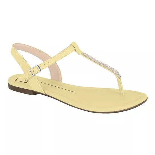 Sandália Rasteira Com Strass- Amarelo Claro