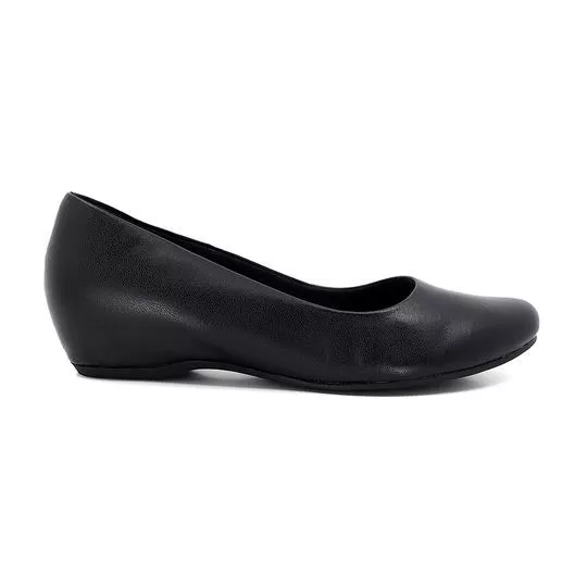 Sapato Em Couro- Preto- Salto: 3cm- Usaflex