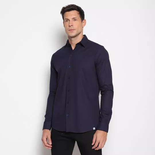 Camisa Regular Fit- Azul Marinho- Side Walk