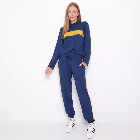 Conjunto De Blusa & Calça Jogger- Amarelo Escuro & Azul Marinho- Vittri