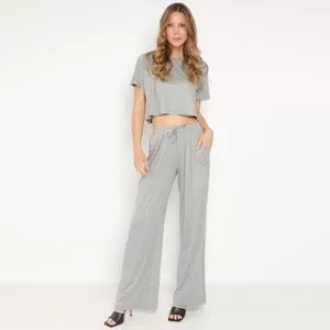 Conjunto De Cropped & Calça Pantalona Com Bolsos<BR>- Cinza<BR>- Vittri