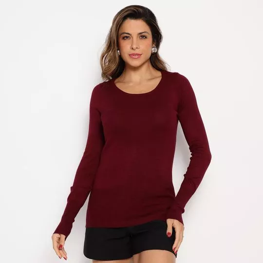 Blusa Alongada Em Tricô Com Recortes- Bordô
