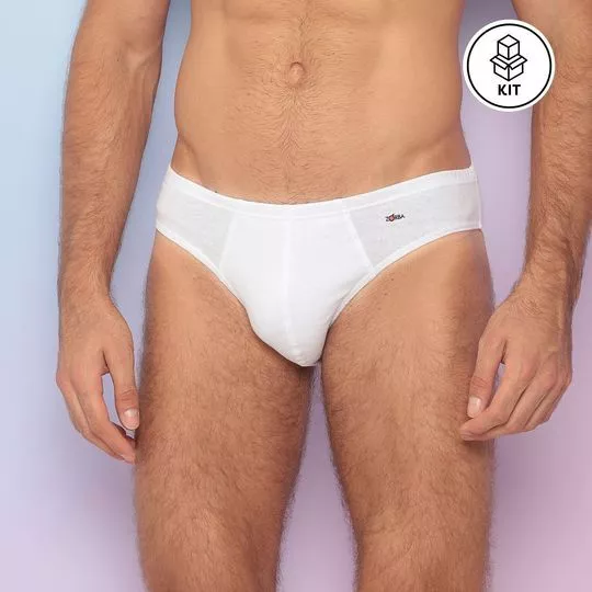 Kit De Cuecas Slip Com Logo- Branco- 6Pçs