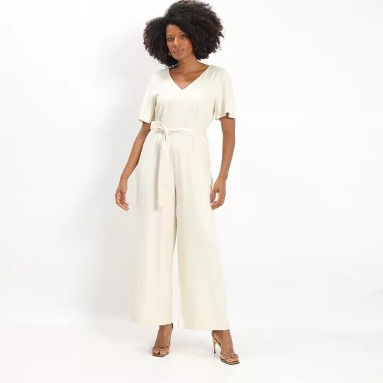 Macacão Pantalona Com Bolsos- Off White- VIP Reserva