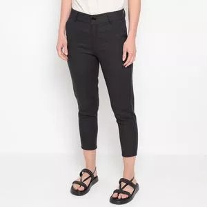 Calça Cropped Com Linho<BR>- Preta