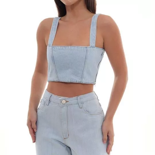 Cropped Jeans Liso- Azul Claro