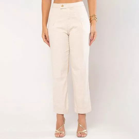 Calça Reta Com Bolsos- Bege Claro