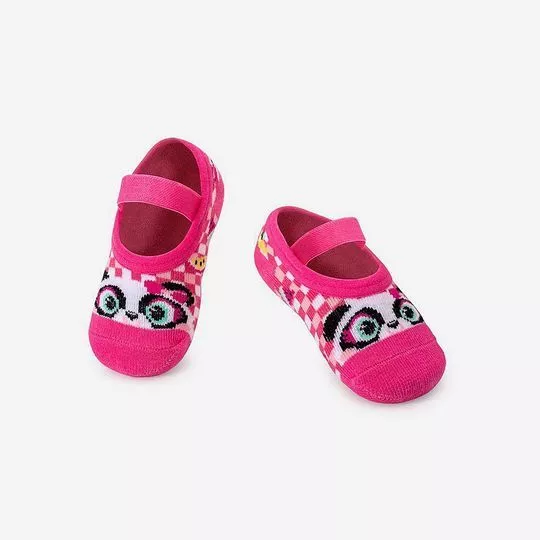 Par De Meias Sapatilha Panda- Pink & Preto- Puket