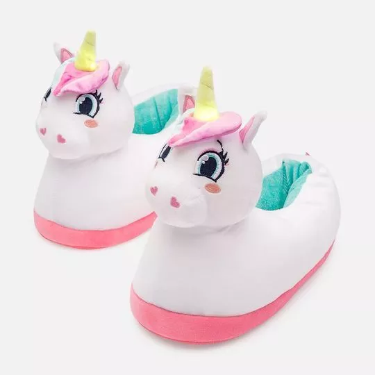 Pantufa Unicórnio- Branca & Rosa
