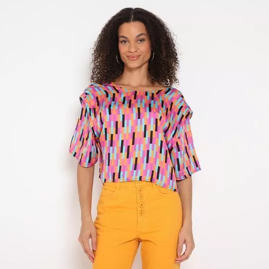 Blusa Abstrata- Rosa & Laranja- Colcci