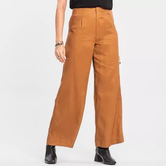 Calça Pantalona Cintura Alta- Marrom Claro- Endless