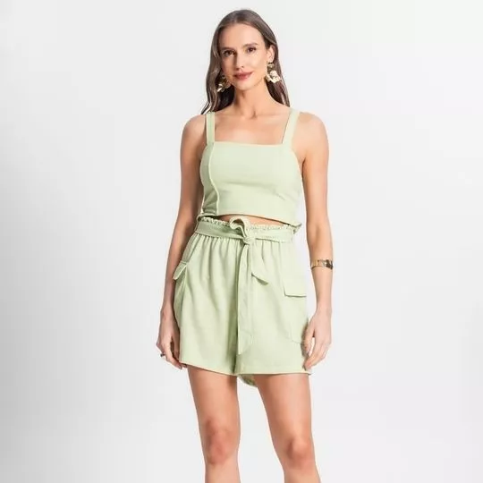 Conjunto De Cropped & Short Com Bolsos - Verde Claro - Endless
