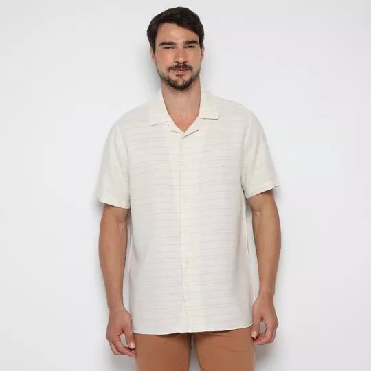 Camisa Listrada Com Linho- Off White
