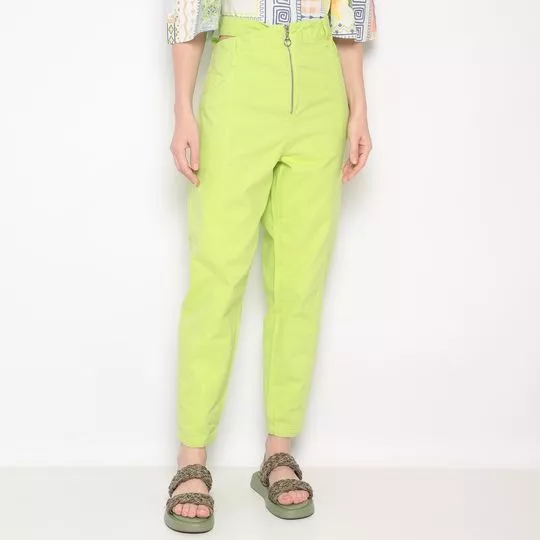 Calça Reta Com Zíper- Verde- ZINCO