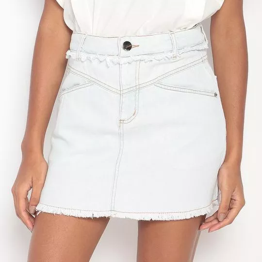 Saia Jeans Curta Com Desfiados- Azul Claro- ZINCO