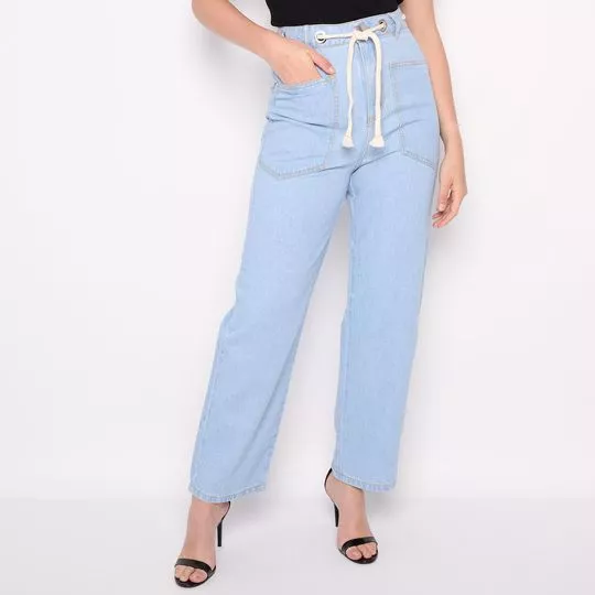 Calça Jeans Reta Franzida- Azul Claro- ZINCO