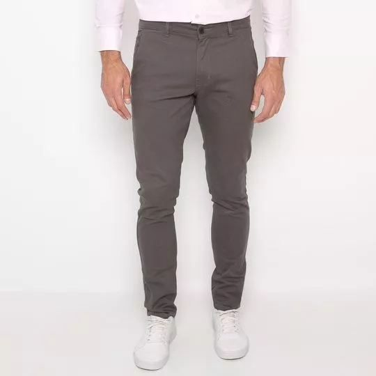 Calça Chino Com Bolsos- Cinza Escuro- Side walk