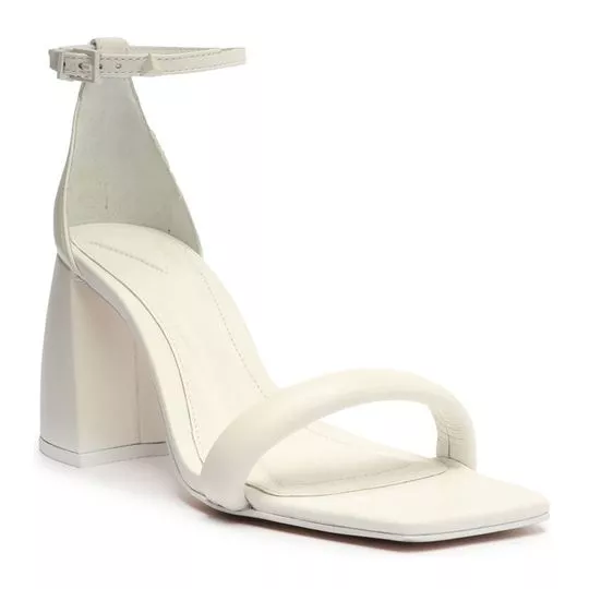 Sandália Em Couro- Off White- Salto: 9cm- Schutz