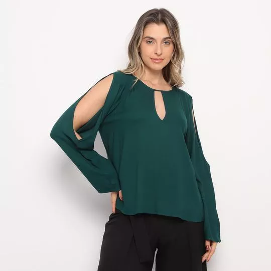 Blusa Com Recortes- Verde Escuro- ZINCO