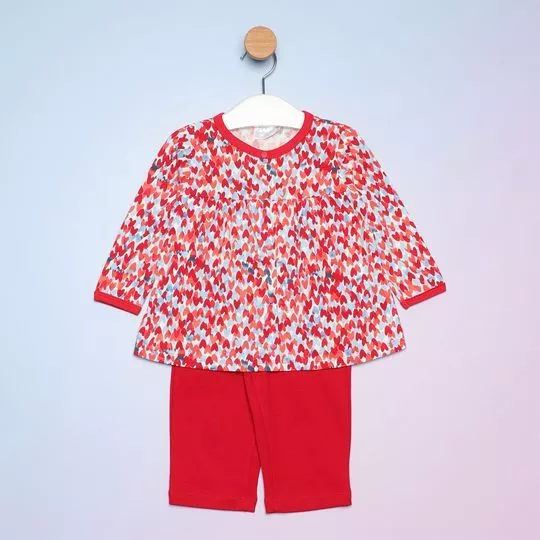 Pijama Corações- Vermelho & Azul Claro- Noruega