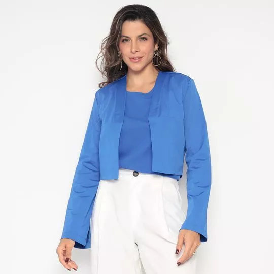 Blazer Cropped Liso- Azul Escuro- Allma