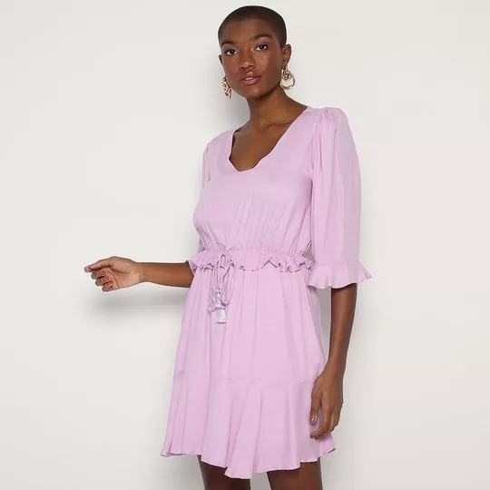 Vestido Curto Com Babado- Lilás- Marci