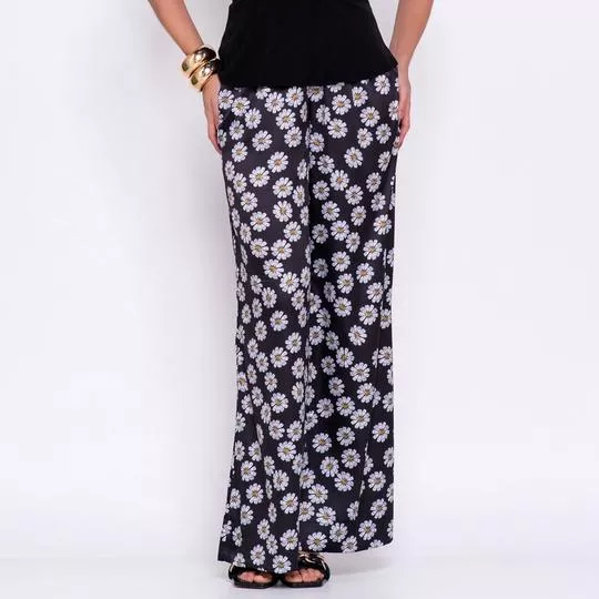 Calça Reta Margarida- Preta & Branca- Marci