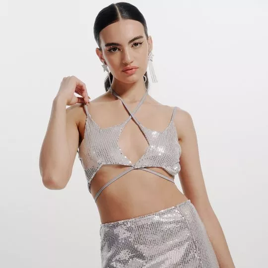 Top Strappy Estrelas Com Paetês- Prateado- My Favorite Things
