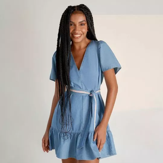 Vestido Jeans Curto Com Recortes- Azul- ZINCO