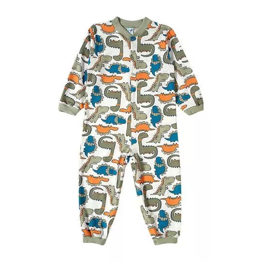 Pijama Macacão Dinossauros- Branco & Cinza- Tip Top