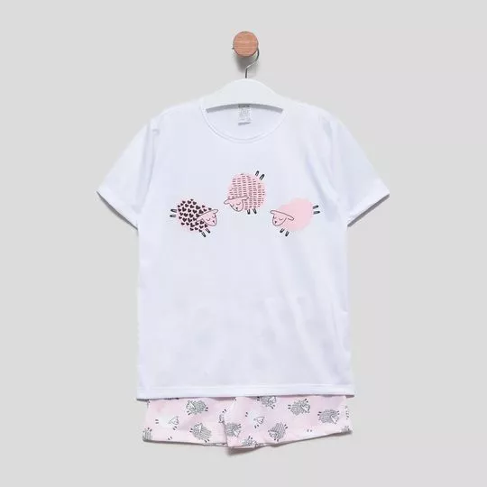 Pijama Ovelhas- Branco & Rosa Claro- Zulai