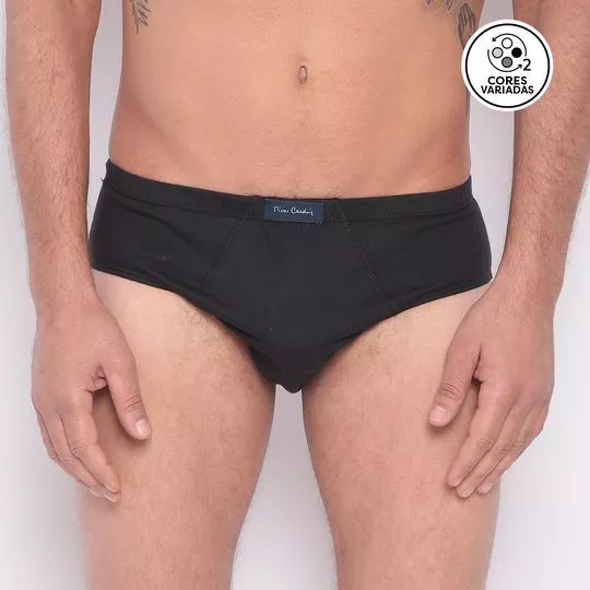 Kit de Cuecas Slip Com Pespontos- Preto & Cinza Claro- 3Pçs- Pierre Cardin