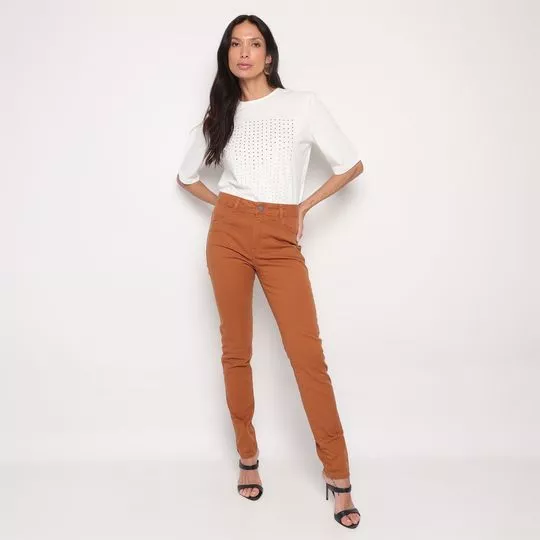Calça Skinny Com Recortes- Bege Escuro- ZINCO