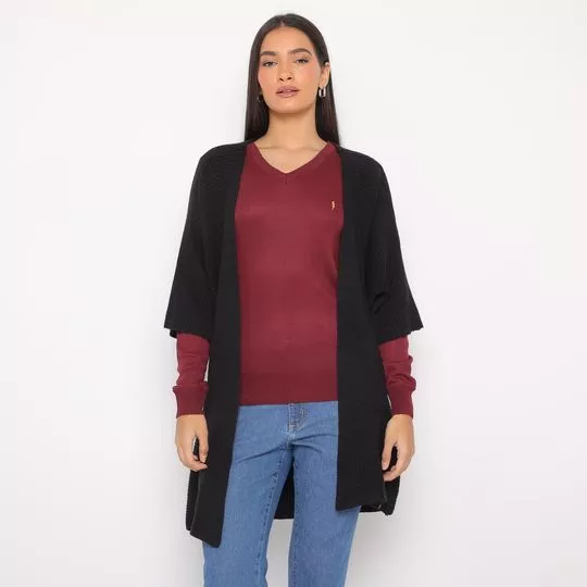 Cardigan Alongado Em Tricô- Preto- Zoomp