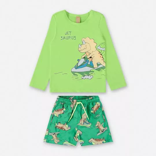 Conjunto De Camiseta & Bermuda D'Água- Verde Limão & Verde- Up Baby