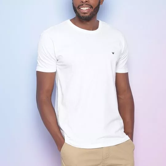 Camiseta Com Bordado- Branca & Preta- Wrangler