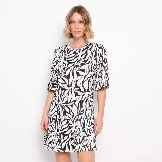 Vestido Curto Abstrato- Preto & Off White- ZINCO