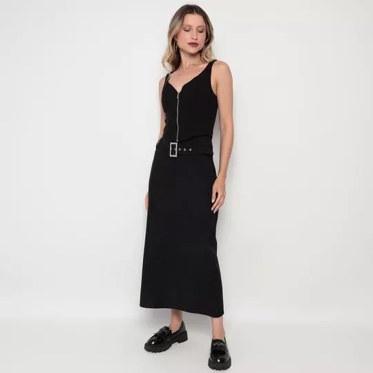 Saia Midi Com Cinto- Preta- My Favorite Things
