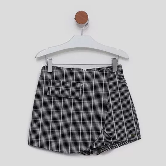 Short Saia Xadrez- Preto & Off White- Vanilla Cream