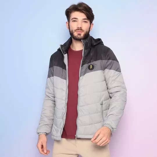 Jaqueta Com Bolsos- Cinza Claro & Preta- Zoomp