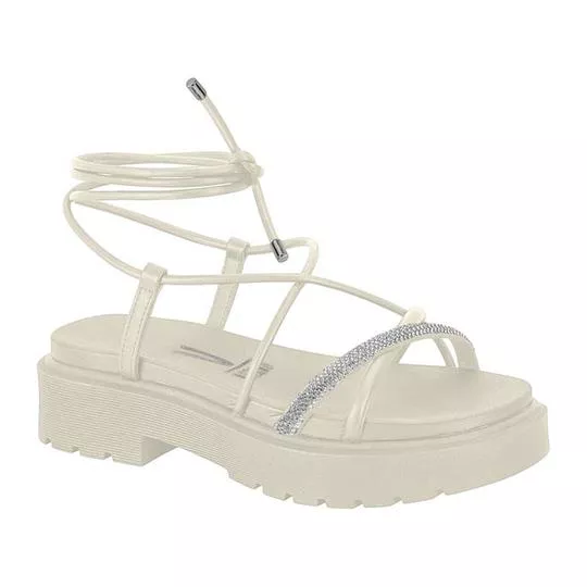 Sandália Plataforma Com Pedrarias- Off White- Salto: 4- Vizzano