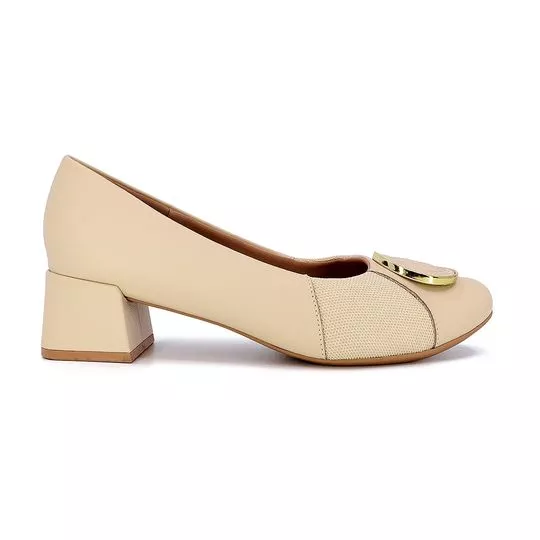 Sapato Em Couro Com Recortes- Off White- Salto: 4,5cm- Usaflex